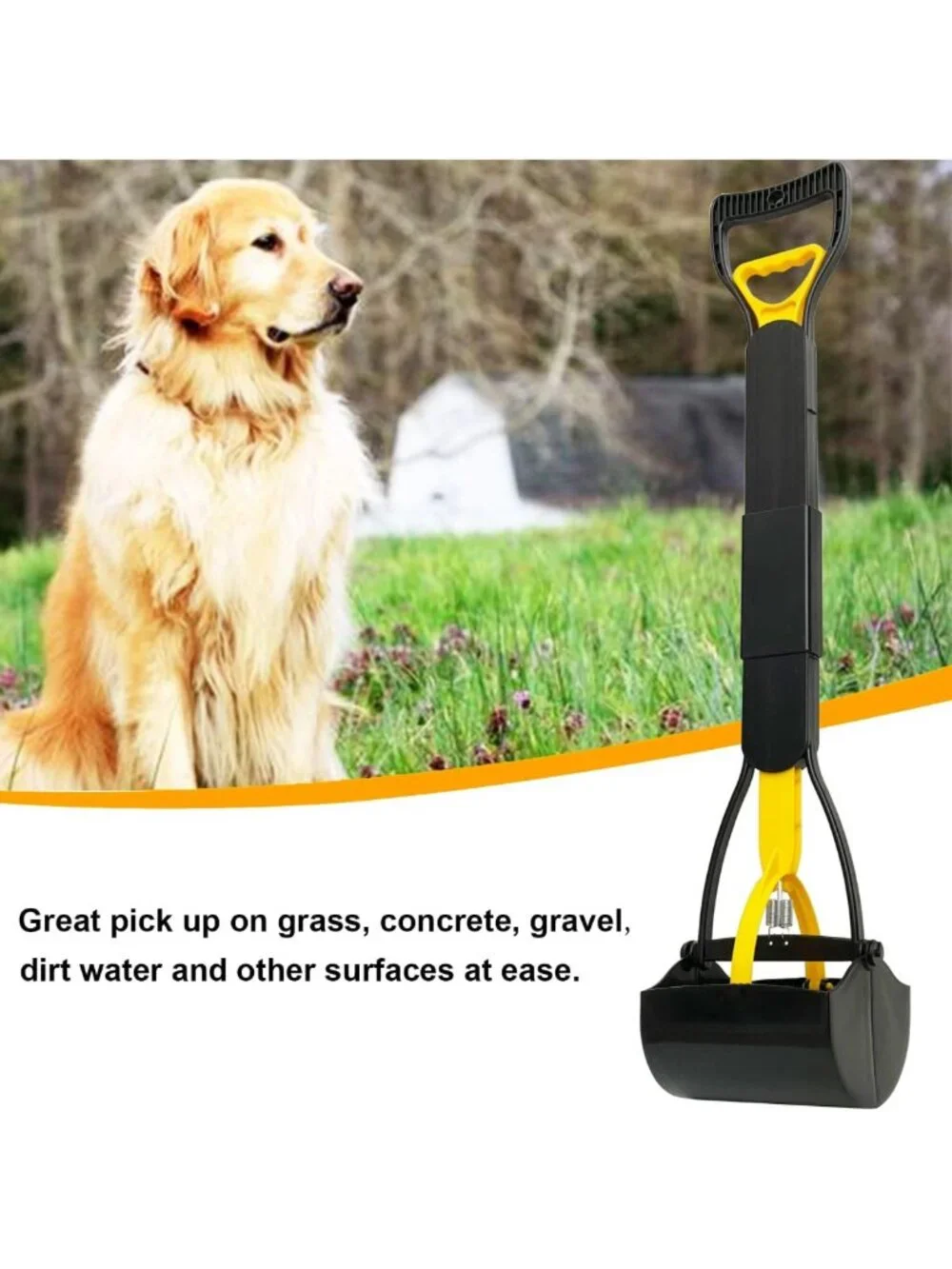 Heavy Duty 32” Tall Pooper Scooper for Dogs, Long Handle, Foldable & Durable